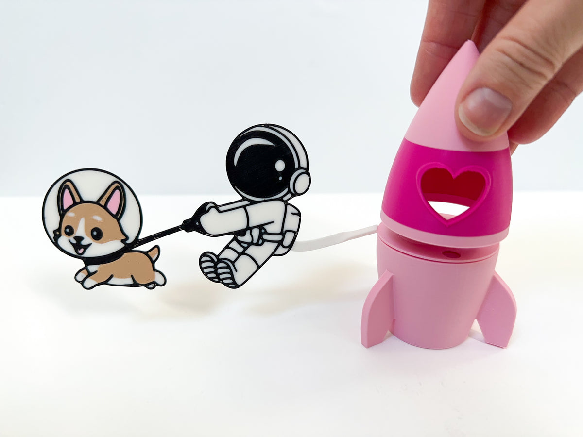 Heart Rocket with Floating Astronaut Cards